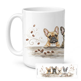 Caroline's Treasures French Bulldogs Morning Coffee Ceramic Coffee Mug 15 oz Decorative Large C Handle