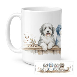 Caroline's Treasures Old English Sheepdogs Morning Coffee Ceramic Coffee Mug 15 oz Decorative Large C Handle