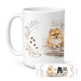 Caroline's Treasures Pomeranians Morning Coffee Ceramic Coffee Mug 15 oz Decorative Large C Handle