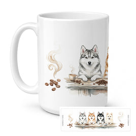 Caroline's Treasures Pomskies Morning Coffee Ceramic Coffee Mug 15 oz Decorative Large C Handle