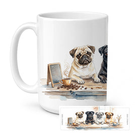 Caroline's Treasures Pugs Morning Coffee Ceramic Coffee Mug 15 oz Decorative Large C Handle