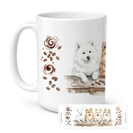 Caroline's Treasures Samoyeds Morning Coffee Ceramic Coffee Mug 15 oz Decorative Large C Handle