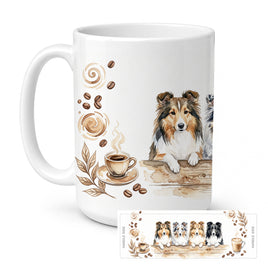 Caroline's Treasures Sheltie Shetland Sheepdogs Morning Coffee Ceramic Coffee Mug 15 oz Decorative Large C Handle