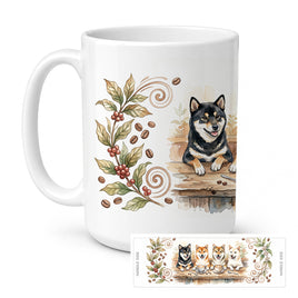 Caroline's Treasures Shiba Inus Morning Coffee Ceramic Coffee Mug 15 oz Decorative Large C Handle