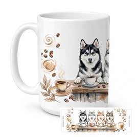 Caroline's Treasures Siberian Husky Morning Coffee Ceramic Coffee Mug 15 oz Decorative Large C Handle