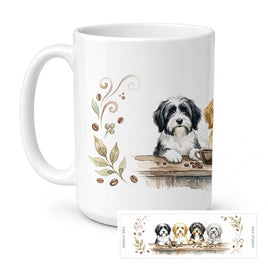 Caroline's Treasures Tibetan Terriers Morning Coffee Ceramic Coffee Mug 15 oz Decorative Large C Handle
