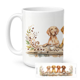 Caroline's Treasures Vizslas Morning Coffee Ceramic Coffee Mug 15 oz Decorative Large C Handle