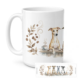 Caroline's Treasures Whippets Morning Coffee Ceramic Coffee Mug 15 oz Decorative Large C Handle