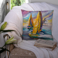 Middle Bay Lighthouse Sailboats Canvas Fabric Decorative Pillow JMK1234PW1414