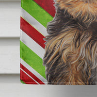 Candy Cane Holiday Christmas Yorkie Puppy / Yorkshire Terrier Flag Canvas House Size KJ1174CHF