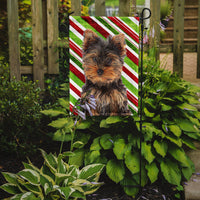 Candy Cane Holiday Christmas Yorkie Puppy / Yorkshire Terrier Flag Garden Size KJ1174GF