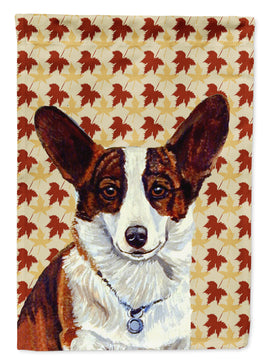 Corgi Fall Leaves Portrait Flag Garden Size
