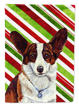 Corgi Candy Cane Holiday Christmas  Flag Garden Size