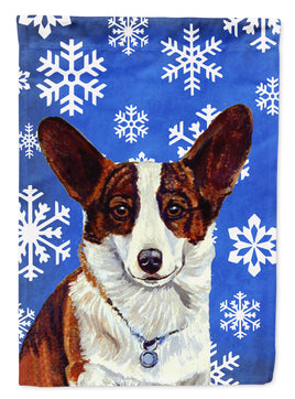 Corgi Winter Snowflakes Holiday Flag Canvas House Size