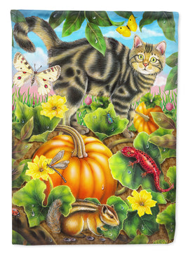 Cat Fuzzy in the Pumpkin Patch Flag Canvas House Size PRS4016CHF