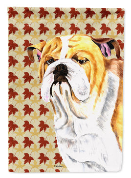 Bulldog English Fall Leaves Portrait Flag Garden Size