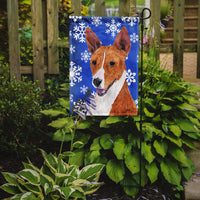 Basenji Winter Snowflakes Holiday Flag Garden Size
