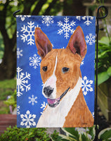 Basenji Winter Snowflakes Holiday Flag Garden Size
