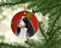 Springer Spaniel Red Snowflakes Holiday Christmas Ceramic Ornament SC9401