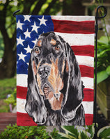 Coonhound Black and Tan USA American Flag Flag Garden Size
