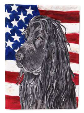 Cocker Spaniel Black USA American Flag Flag Garden Size