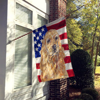 Cocker Spaniel Buff USA American Flag Flag Canvas House Size