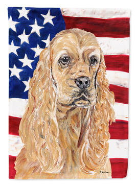 Cocker Spaniel Buff USA American Flag Flag Canvas House Size