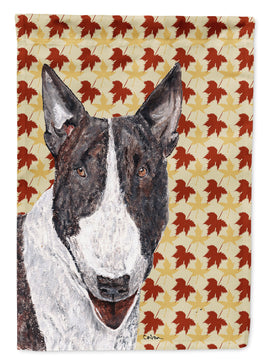 Bull Terrier Fall Leaves Flag Canvas House Size