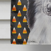 Black and White Collie Candy Corn Halloween Flag Canvas House Size SC9654CHF