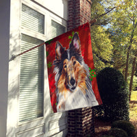 Collie Red Snowflakes Holiday Flag Canvas House Size SC9742CHF