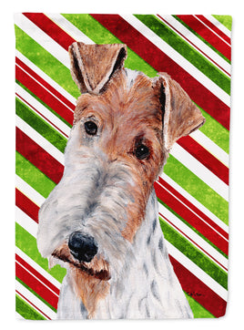 Wire Fox Terrier Candy Cane Christmas Flag Garden Size