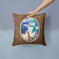 Artist Snowman with Springer Spaniel Decorative   Canvas Fabric Pillow