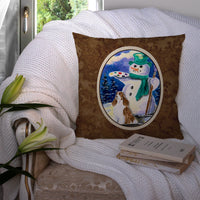 Artist Snowman with Springer Spaniel Decorative   Canvas Fabric Pillow