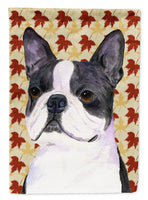 Boston Terrier Fall Leaves Portrait Flag Garden Size