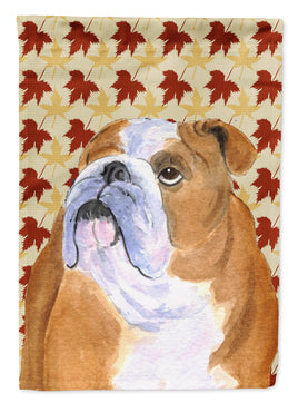 Bulldog English Fall Leaves Portrait Flag Canvas House Size