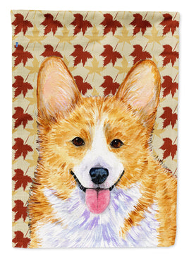 Corgi Fall Leaves Portrait Flag Garden Size