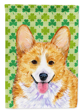 Corgi St. Patrick's Day Shamrock Portrait Flag Garden Size