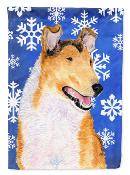 Collie Smooth Winter Snowflakes Holiday Flag Canvas House Size