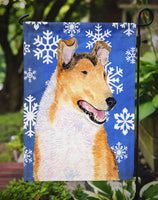 Collie Smooth Winter Snowflakes Holiday Flag Garden Size