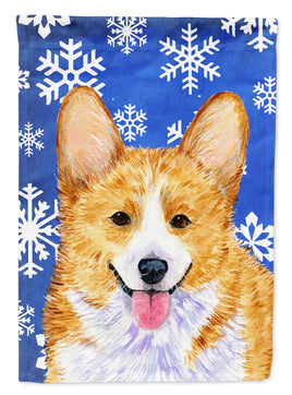 Corgi Winter Snowflakes Holiday Flag Canvas House Size
