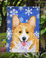 Corgi Winter Snowflakes Holiday Flag Garden Size