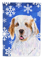 Clumber Spaniel Winter Snowflakes Holiday Flag Canvas House Size