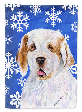 Clumber Spaniel Winter Snowflakes Holiday Flag Canvas House Size