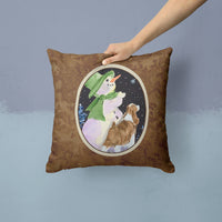 Snowman with Springer Spaniel Decorative   Canvas Fabric Pillow