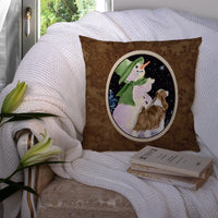 Snowman with Springer Spaniel Decorative   Canvas Fabric Pillow