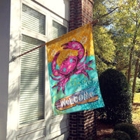 Coastal Pink Crab Flag Canvas House Size VHA3028CHF