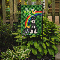 Black and Silver Natural Ears Schnauzer St. Patrick's Day Flag Garden Size