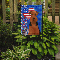 Black and Tan Airedale Terrier USA American Flag Garden Size