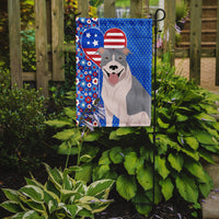 Blue and White Pit Bull Terrier USA American Flag Garden Size