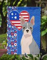 Blue Boston Terrier USA American Flag Garden Size